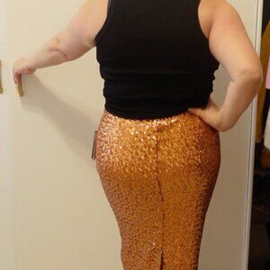 HALSTON ORGANGE SEQUIN PENCIL SKIRT SIZE MEDIUM